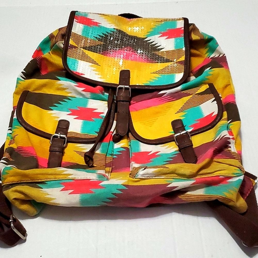 Mossimo Boho Aztec  Southwestern Sequined Large Canvas Backpack